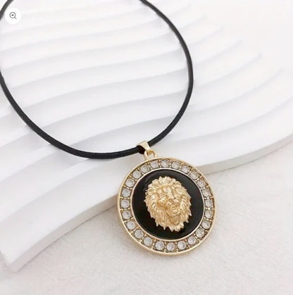 Lion Of Judah Adjustable Leather Cord Necklace And Leather Bracelet Set