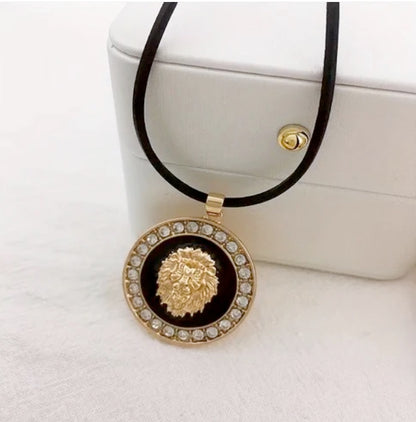 Lion Of Judah Adjustable Leather Cord Necklace And Leather Bracelet Set