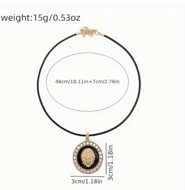 Lion Of Judah Adjustable Leather Cord Necklace And Leather Bracelet Set