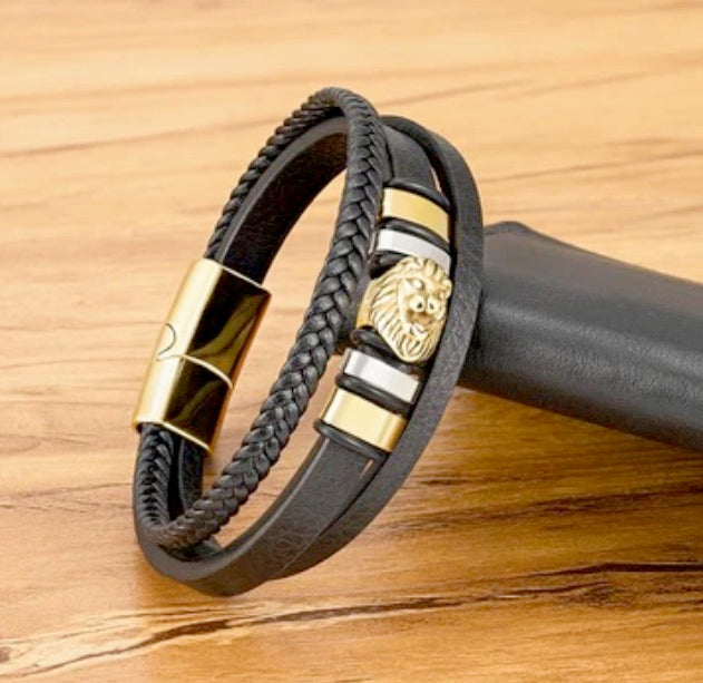 Lion Of Judah Adjustable Leather Cord Necklace And Leather Bracelet Set