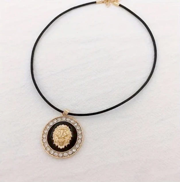 Lion Of Judah Adjustable Leather Cord Necklace And Leather Bracelet Set