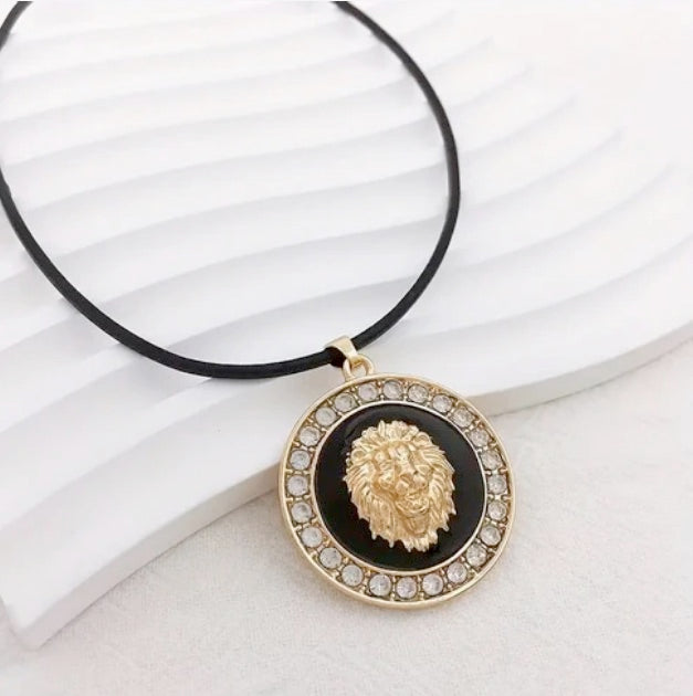 Lion Of Judah Adjustable Leather Cord Necklace And Leather Bracelet Set