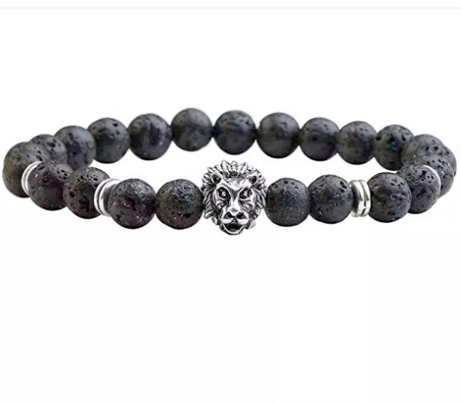 Rare Volcanic Lava Stone Lion Stretch Bracelet