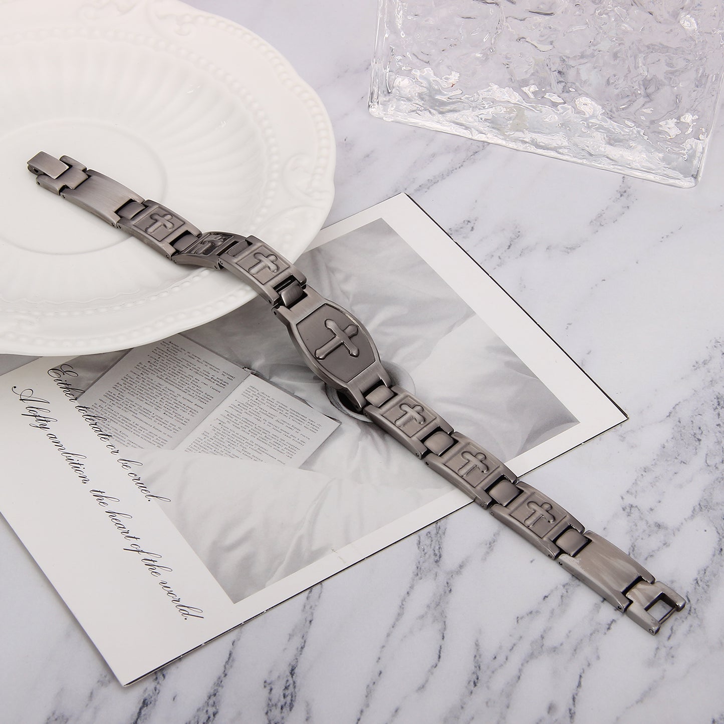 Black Stainless Steel Magnetic Cross Bracelet