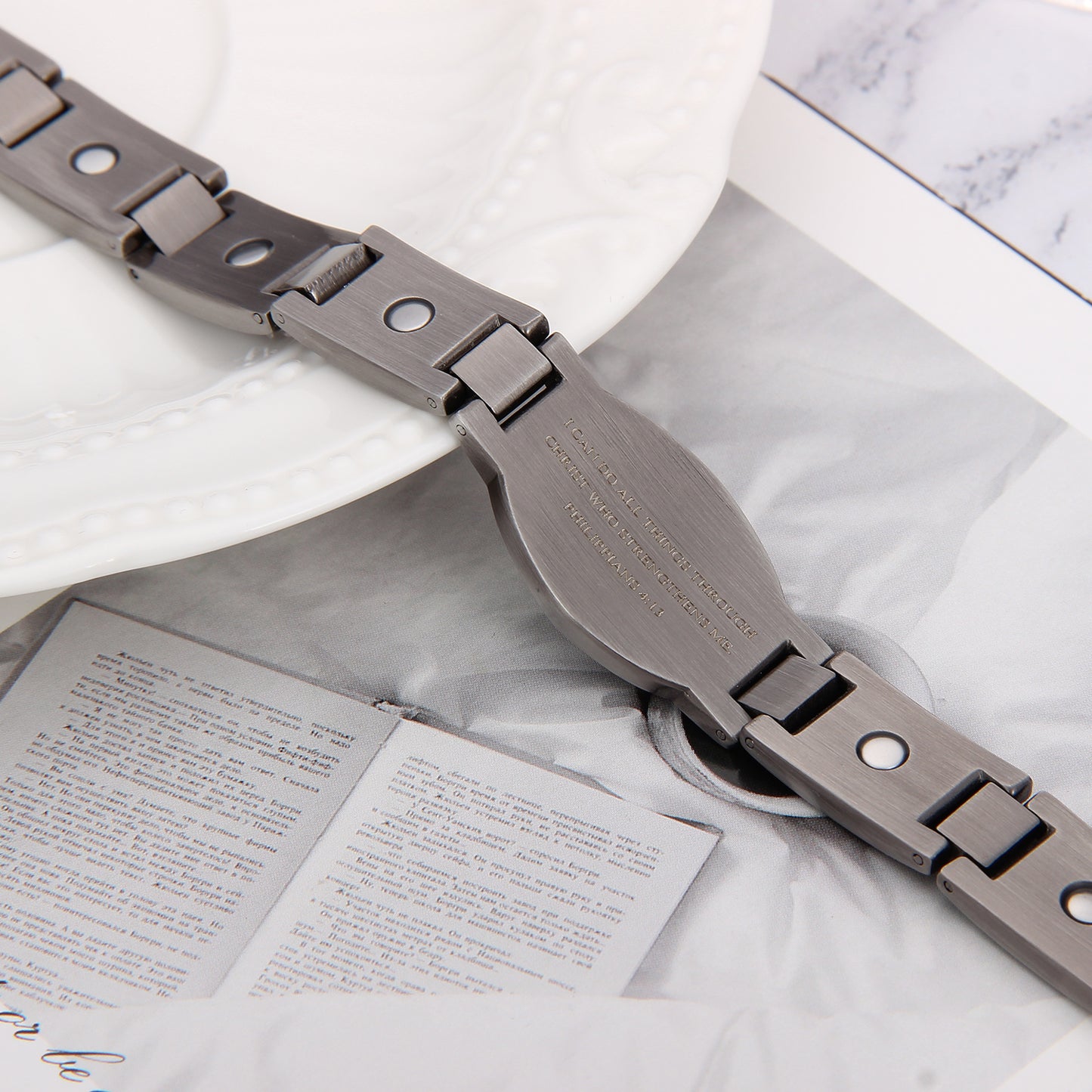 Black Stainless Steel Magnetic Cross Bracelet