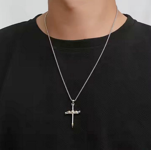 Fine Stainless-Steel Gold-Plated Cross of Nails Necklace