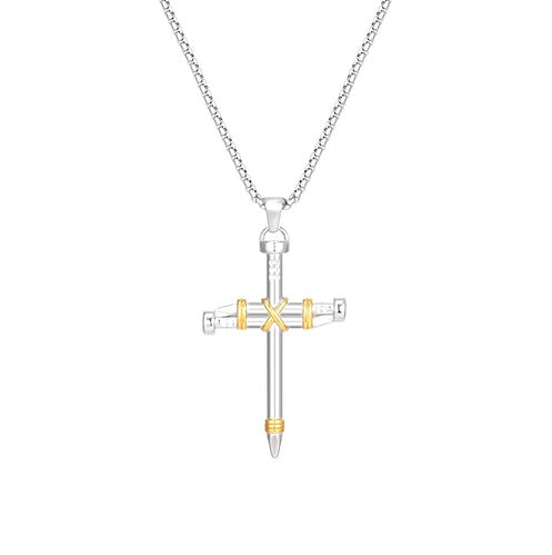 Fine Stainless-Steel Gold-Plated Cross of Nails Necklace