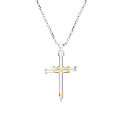Fine Stainless-Steel Gold-Plated Cross of Nails Necklace