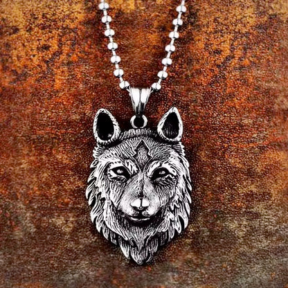 Steel Soldier Nordic Viking Detail Wolf Chain Wolf Head Pendant Necklace