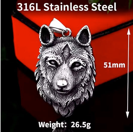 Steel Soldier Nordic Viking Detail Wolf Chain Wolf Head Pendant Necklace
