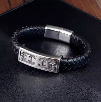 Knight Templar Handmade Cross Leather Bracelet