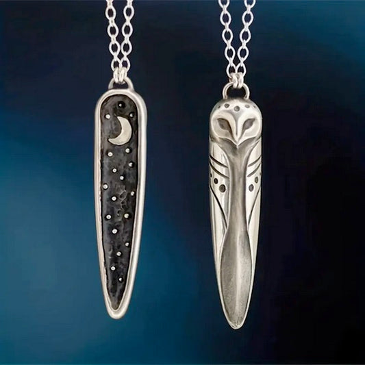 Silvery Vintage Owl Moon Bohemian Style Woman's Necklace