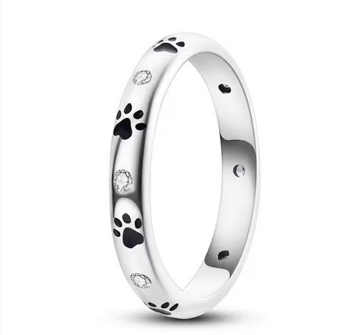 Beloved Dog Paw Cubic Zirconia Silver Plated Ring