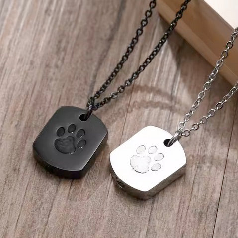 Dog Paw High Quality Stainless Steel Cremation Pet Urn Memorial Necklace