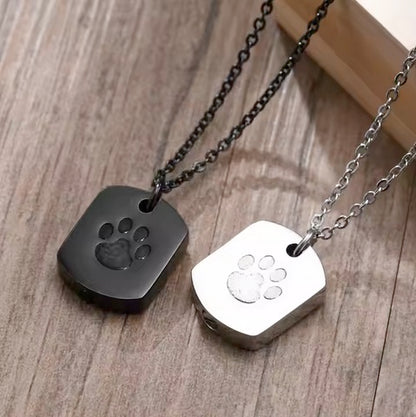Dog Paw High Quality Stainless Steel Cremation Pet Urn Memorial Necklace
