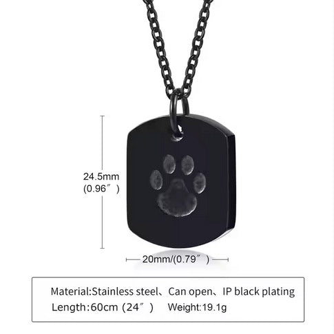 Dog Paw High Quality Stainless Steel Cremation Pet Urn Memorial Necklace