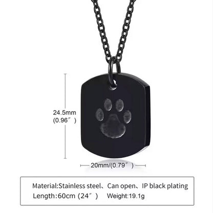 Dog Paw High Quality Stainless Steel Cremation Pet Urn Memorial Necklace