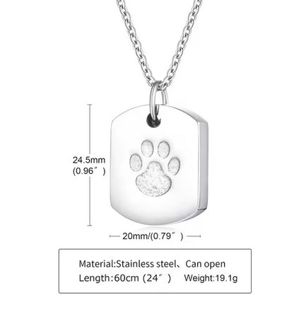 Dog Paw High Quality Stainless Steel Cremation Pet Urn Memorial Necklace