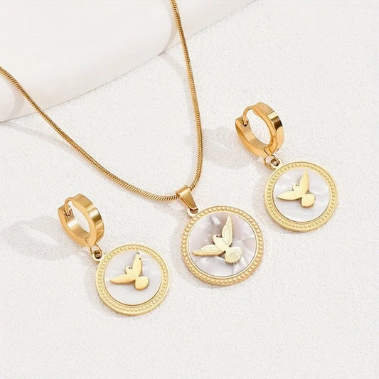 Holy Spirit Dove Titanium Necklace And Earring Set