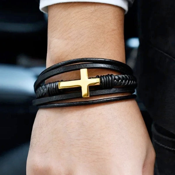 Minimalist Gold Cross Necklace And Cross Bracelet Set