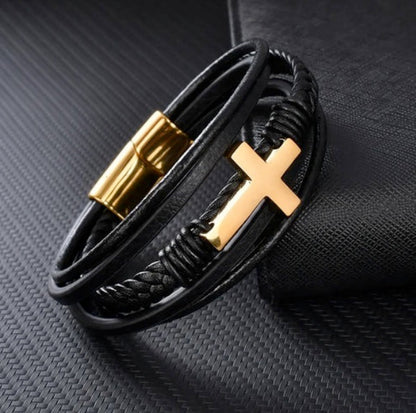 Minimalist Gold Cross Necklace And Cross Bracelet Set