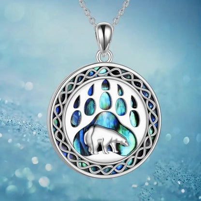 Exquisite Hollow Pattern Polar Bear Abalone Shell Necklace