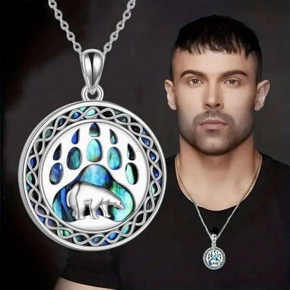 Exquisite Hollow Pattern Polar Bear Abalone Shell Necklace