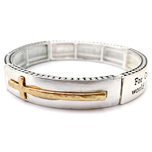 Bible Prayer John 3:16 Cross Bar Stretch Bracelet