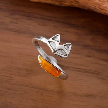 Red Fox Tail Ring- Self Adjustable