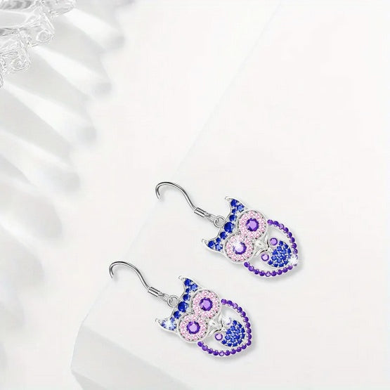 Luxury Owl Jewelry Set with Rhinestone Mosaic - Earrings And Necklace