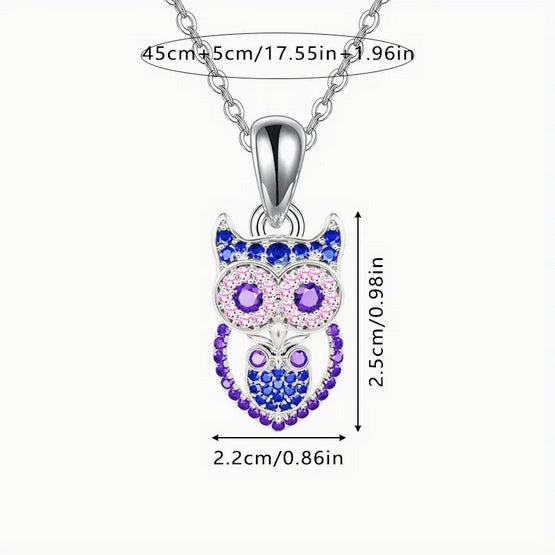 Luxury Owl Jewelry Set with Rhinestone Mosaic - Earrings And Necklace