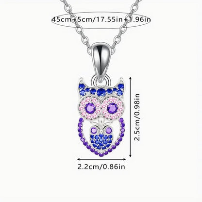 Luxury Owl Jewelry Set with Rhinestone Mosaic - Earrings And Necklace