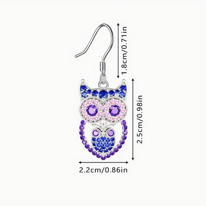 Luxury Owl Jewelry Set with Rhinestone Mosaic - Earrings And Necklace
