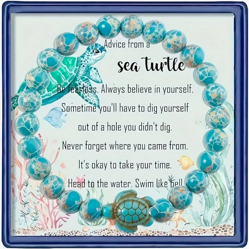 8mm Natural Stone Bead Turtle Bracelet