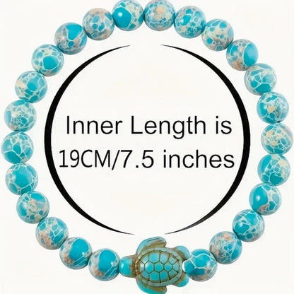 8mm Natural Stone Bead Turtle Bracelet