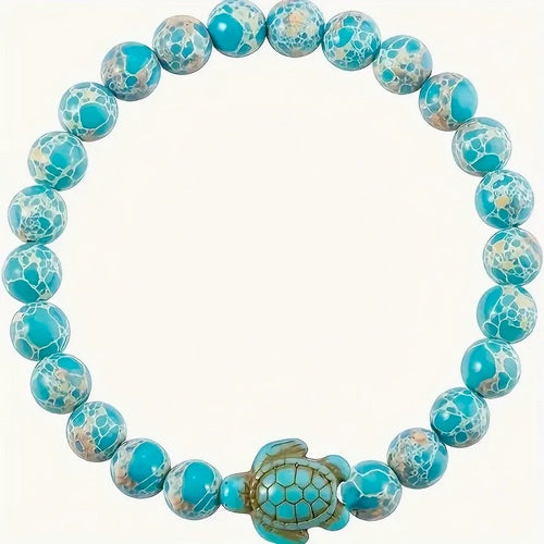 8mm Natural Stone Bead Turtle Bracelet