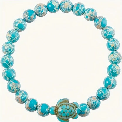 8mm Natural Stone Bead Turtle Bracelet