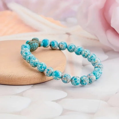 8mm Natural Stone Bead Turtle Bracelet