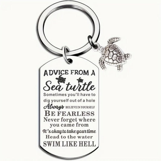 Save The Sea Turtle Inspirational Quote Stainless Steel Keychain