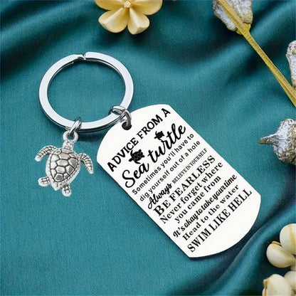 Save The Sea Turtle Inspirational Quote Stainless Steel Keychain