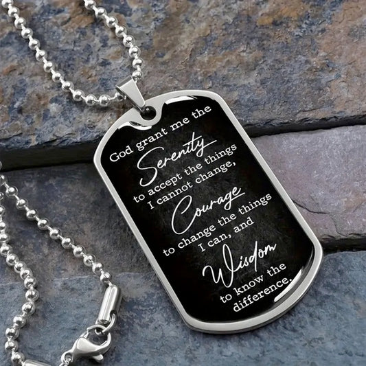 Black Serenity Prayer Dog Tag Style Necklace