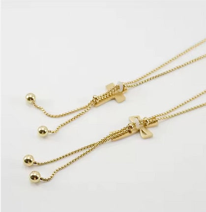 Stainless Steel 18K Gold Plated Non Tarnish Cross Slide Necklace With Cubic Zerconias Sale! Was $45.00 - Now Only $28.00