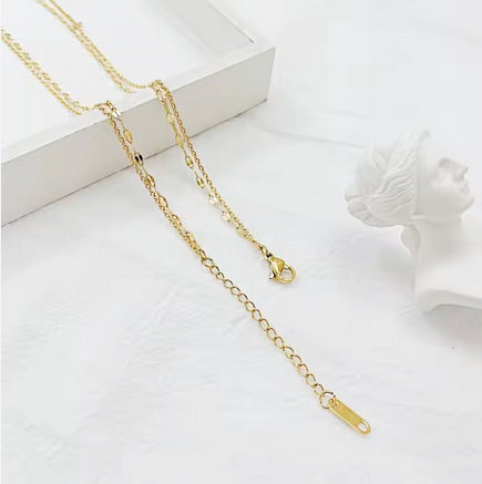 18K Gold Filled Double Layered Chain Stainless Steel Triple Cross Necklace