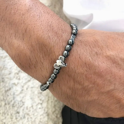 Three Piece Save the Elephant and Cross Stone and Steel Bracelet Set