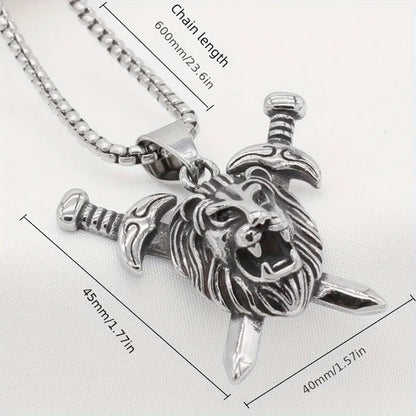 Titanium Steel Sword Lion Of Judah Head Necklaces- 3pcs Set