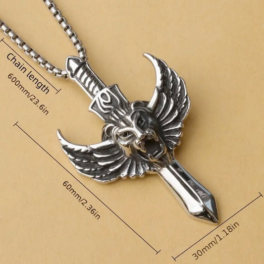 Titanium Steel Sword Lion Of Judah Head Necklaces- 3pcs Set