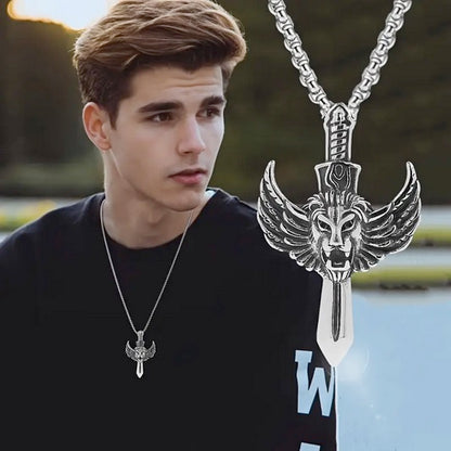 Titanium Steel Sword Lion Of Judah Head Necklaces- 3pcs Set