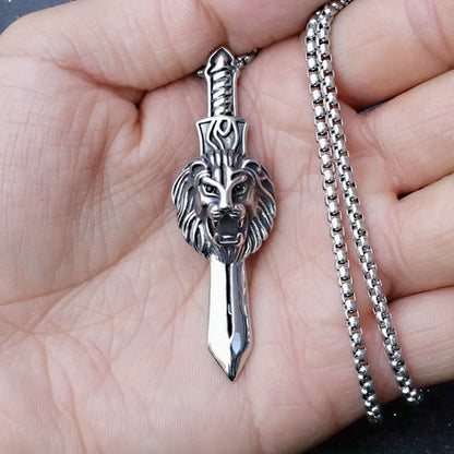 Titanium Steel Sword Lion Of Judah Head Necklaces- 3pcs Set