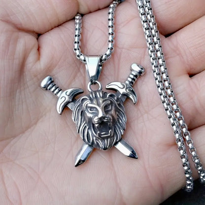 Titanium Steel Sword Lion Of Judah Head Necklaces- 3pcs Set