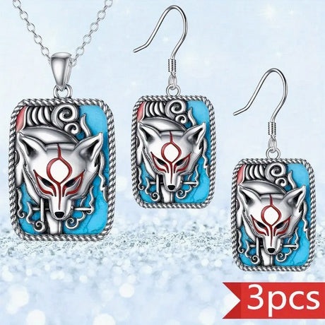 Three Piece Wolf Set -Earrings And Necklace